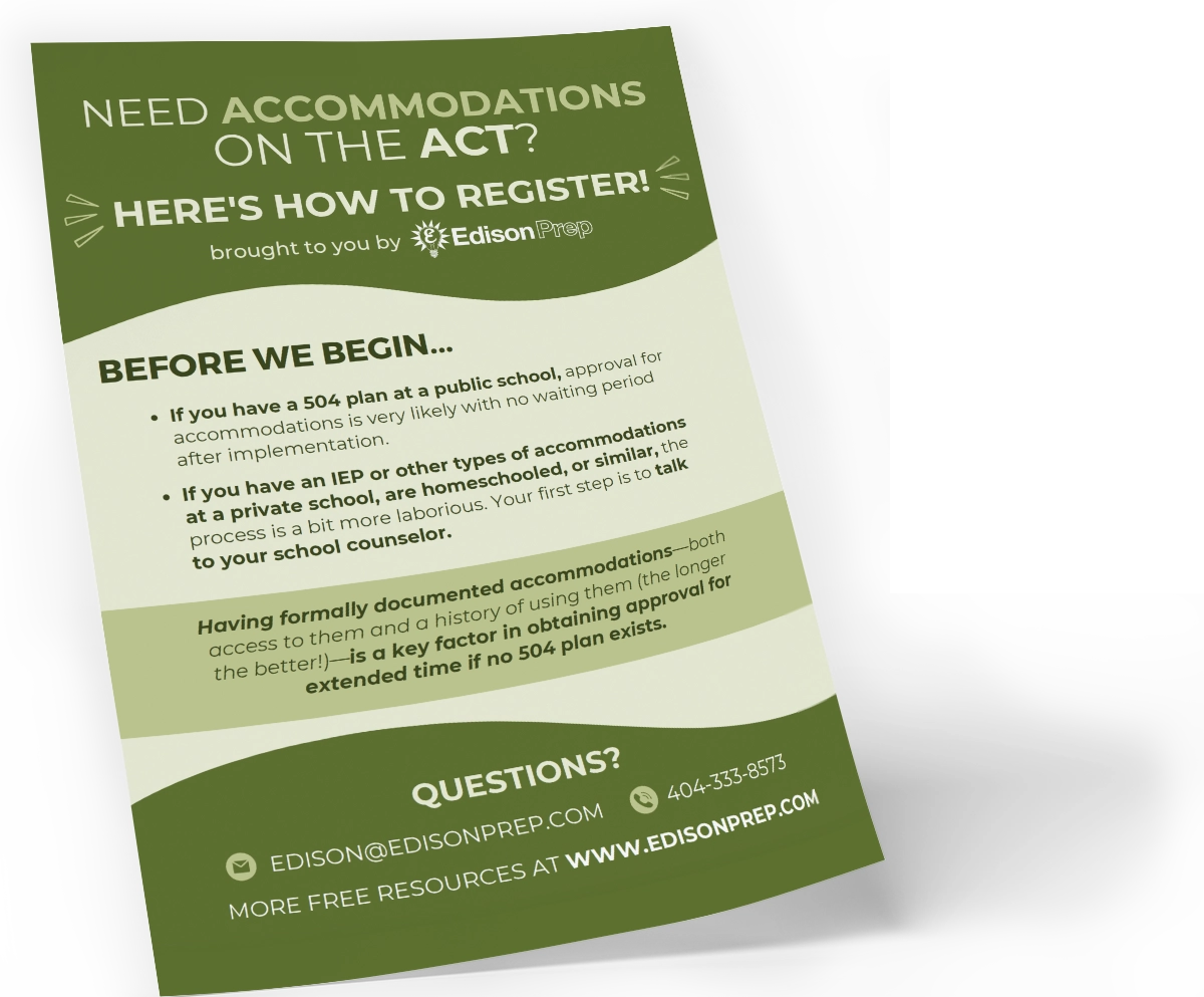 clickable image to download pdf titled "Need Accommodations on the ACT?"