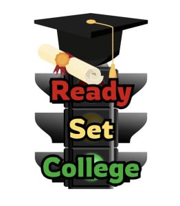 Ready Set College Logo with Graduation Cap and Diploma Ready Set College logo featuring graduation cap and diploma for college prep.