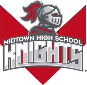 Edison Prep Midtown High School Knights Logo Midtown High School Knights logo with knight mascot and school name.